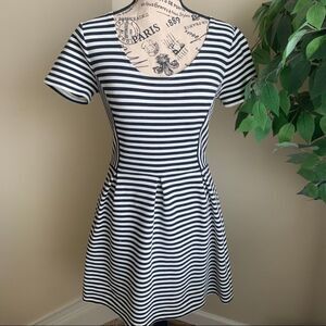 J. Crew Factory Short Sleeve Striped Fit & Flare Dress Black Sz 4